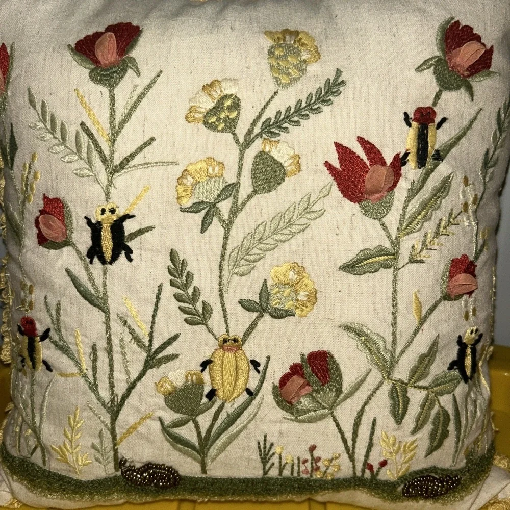 Pier 1 Flower Snail Beaded Embroidered Decorative Throw Pillow 13